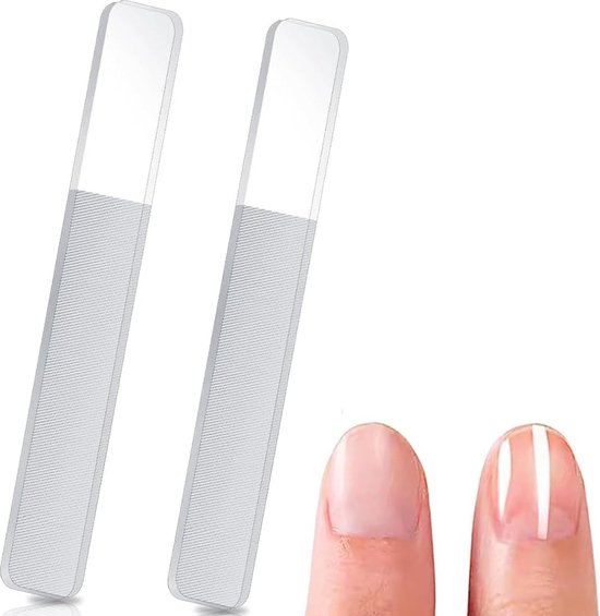 Glazen Nagelvijl - 2 Stuks - Nagelvijlen - Polijstvijl - Glass Nail File Reis Mini - Voorkomt Splijten En Haakjes - Reisformaat - Afwasbaar - Glanzende Nagels Zonder Nagellak - Manicure - Pedicure - Nagelverzorging - Wit van Avento