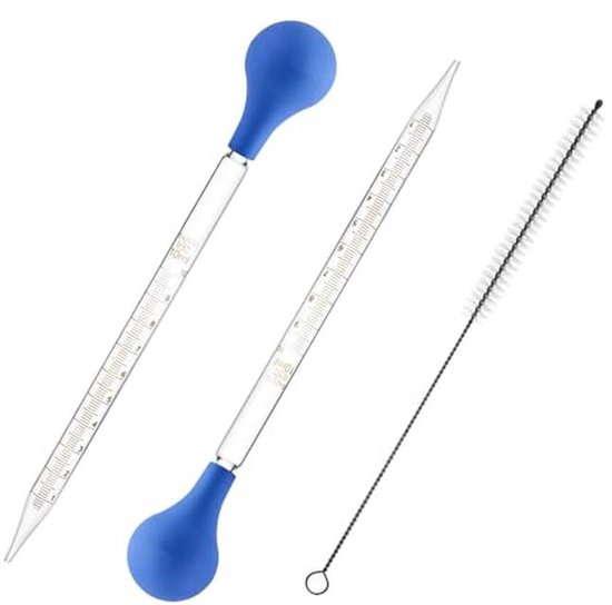 Glazen Pipet 10 ml met Rubberen Ballen en Reinigingsborstel - Set van 2 voor Laboratorium en Onderzoek