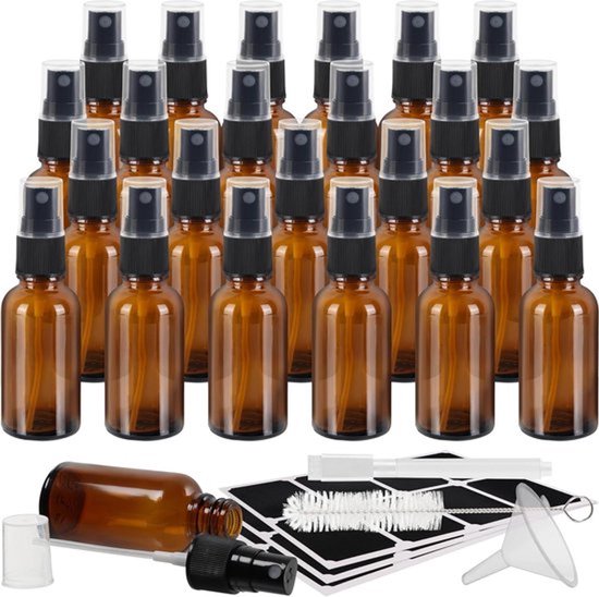 Glazen Sprayflesjes voor Essentiële Oliën en Aromatherapie - 24 Stuks met Accessoires - 30 ml - Navulbare Spuitflesjes