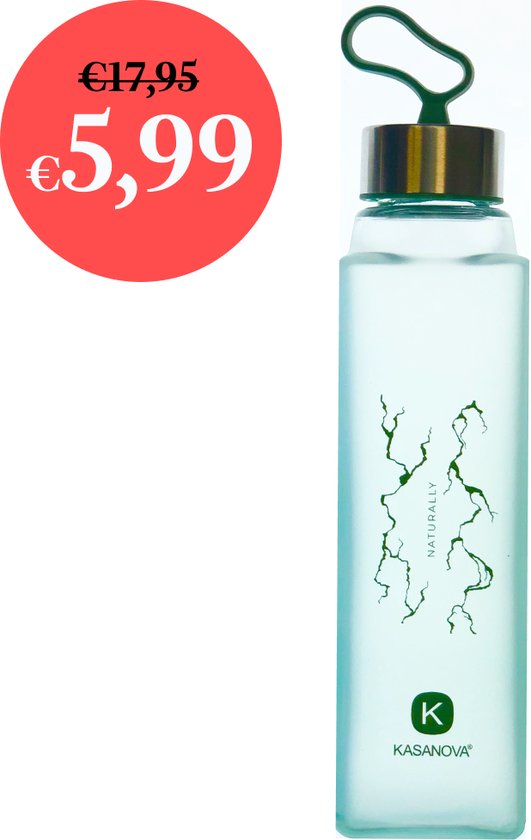 Glazen waterfles Pure 420 ml Kasanova Groen van Kasanova