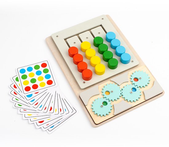 Glijbaan Puzzelspel - Educatief Houten Speelgoed in Vier Kleuren - Logisch Denkspel - Geschikt voor 4-8 Jaar - Voor Jongens en Meisjes - Peuterleeractiviteiten Speelgoed - Reisvriendelijk van Commeto.