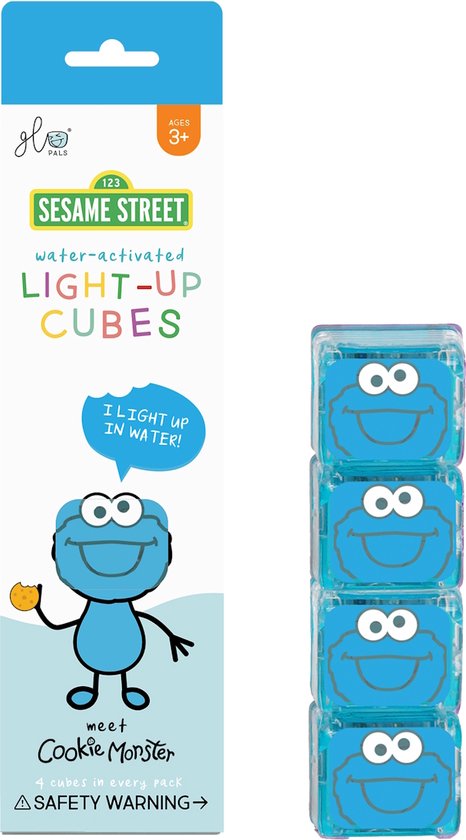 Glo Pals Cookie Monster light up cubes, 4 stuks, blauw, Sesamstraat van Glo Pals