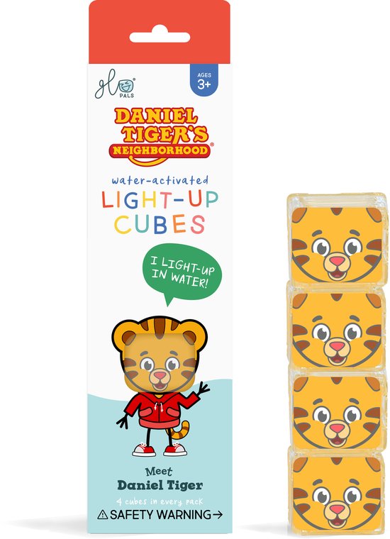 Glo Pals Daniel Tiger, Light Up Cubes, badspeelgoed, 4 Stuks van Glo Pals