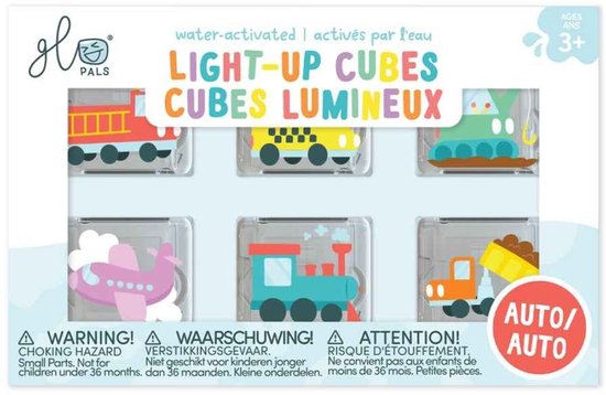 Glo Pals - light up cubes - Badspeelgoed - Sensory play - Auto - Voertuigen - 6 stuks van Glo Pals