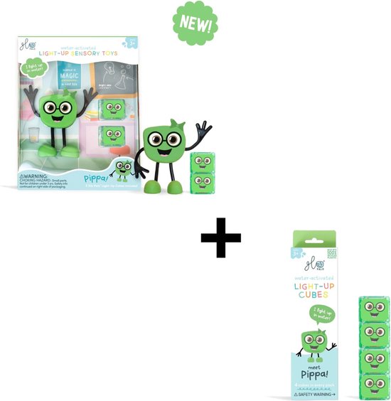 Glo Pals Pippa set - Light up cubes - Character + light up cubes - groen van Glo Pals