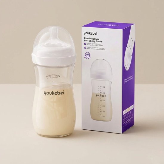 Gloovon® Babyfles Zuigfles - Anti-koliek Systeem & Brede Hals - Van BPA-vrij PP Materiaal met Speen - Transparant Wit 270 ml