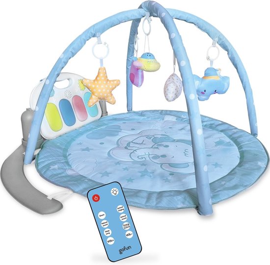 Gofun Babygym - Speelmat voor Baby's - Muzikaal Speelkleed - Kraamcadeau - Activiteitenkleed - Babyspeelgoed - Interactief - Leerzaam - 105 x 52 cm - Blauw van Gofun