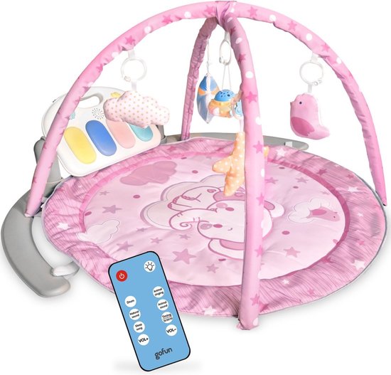 Gofun Babygym - Speelmat voor Baby's - Muzikaal Speelkleed - Kraamcadeau - Activiteitenkleed - Babyspeelgoed - Interactief - Leerzaam - 105 x 52 cm - Roze van Merkloos