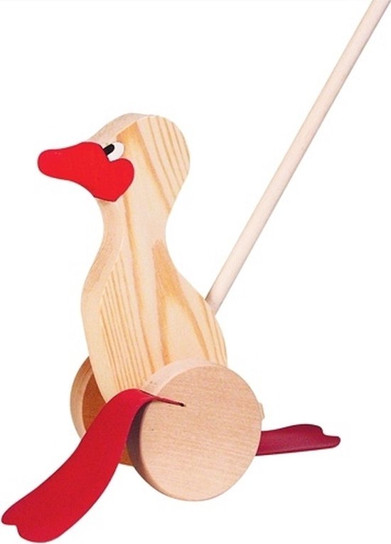 Goki Houten Duwfiguur Eend Naturel van Goki