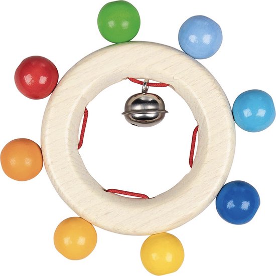 Goki Houten Grijppring met Regenboog Kralen van Goki