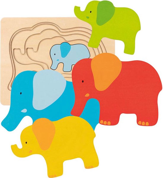 Goki Houten Lagenpuzzel Olifant, 5st. van Goki
