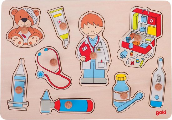 Goki Houten Noppenpuzzel - Bij de Dokter van Goki