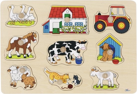 Goki Houten Noppenpuzzel Boerderij, 9st. van Goki