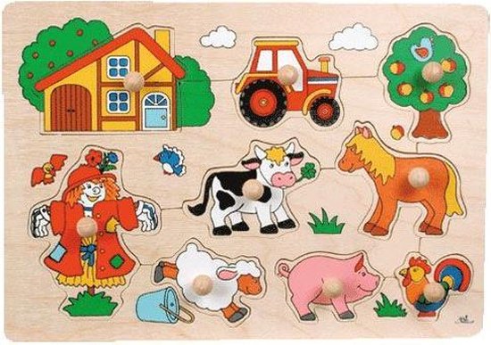 Goki Houten Noppenpuzzel Boerderij Retro, 5st. van Goki