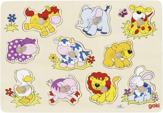 Goki Houten Noppenpuzzel Dieren Baby van Goki