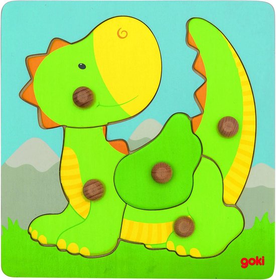 Goki Houten Noppenpuzzel Draak, 5st. van Goki