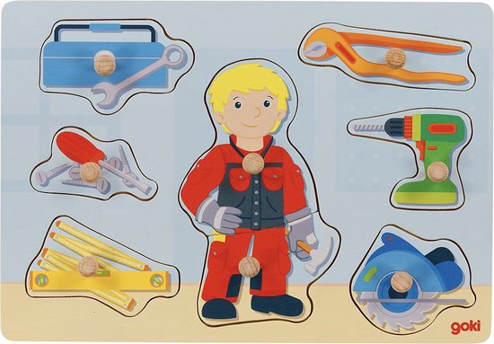 Goki Houten Noppenpuzzel Klusjesman, 8st. van Goki