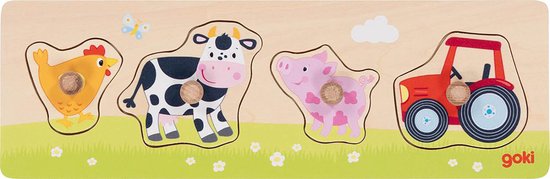 Goki Houten Noppenpuzzel Op de Boerderij, 4st. van Goki