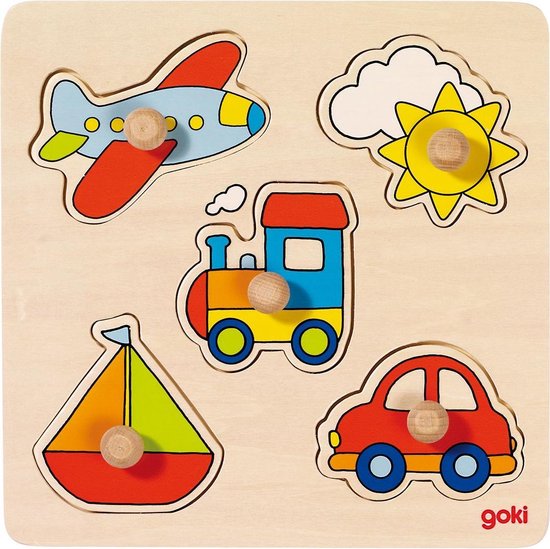Goki Houten Noppenpuzzel Voertuigen van Goki