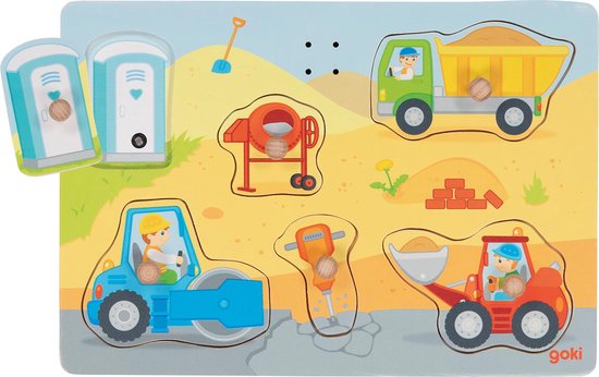 Goki Houten Vormenpuzzel Bouwplaats met Geluid, 6st. van Goki