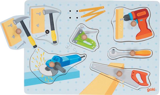 Goki Houten Vormenpuzzel Gereedschap met Geluid, 6st. van Goki