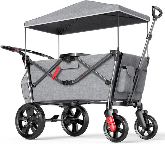 Goodivery ® - Bolderkar Kinderenvervoer - Opvouwbare Kinderwagen met Dak - Opvouwbare Kinderwagen met 2x5-Puntsgordels - Trolley met Rugzak - Transporttrolley - Draagvermogen 50kg van Goodivery