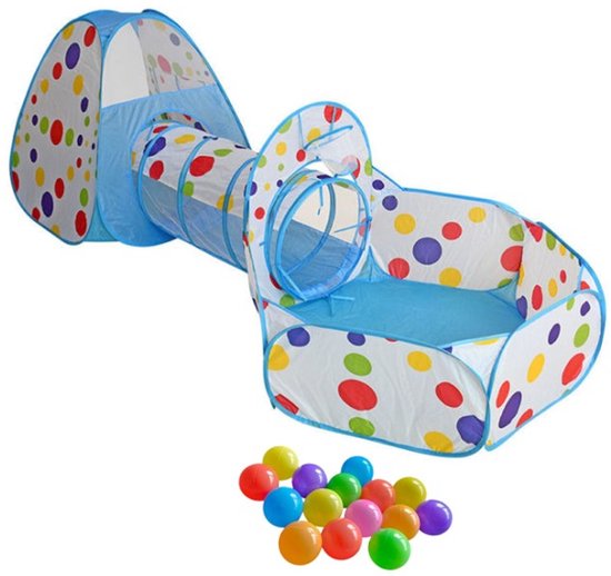 Goodz4All Blauwe 3-in-1 Speeltent Pop Up Tent met Ballenbak en Kruiptunnel met 15 Ballen Kinderen– Kindertent Speelhuisje met Speeltunnel en Ballenbad en 15 Ballenbakballen van Goodz4All