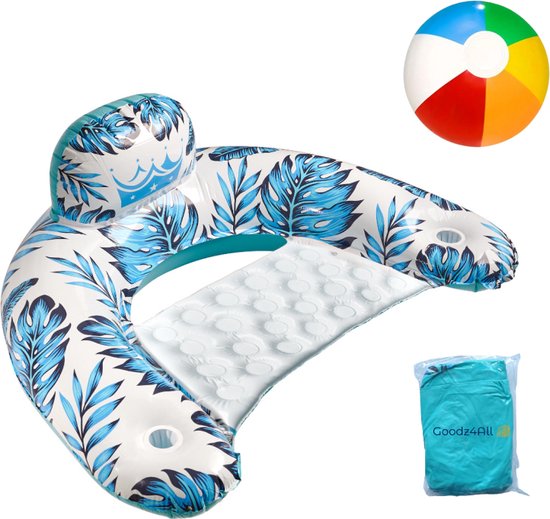 Goodz4All Blauwe drijfstoel met Strandbal voor Zwembad en Strand - Luchtbed - Strandstoel van Goodz4All