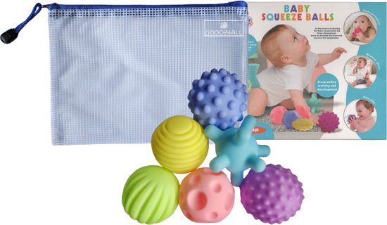Goodz4All Kleurrijke Ballen Set voor Baby's met Handige Opbergtas - Zacht Zintuiglijk Speelgoed - Squeeze Bal - Squishy Set - Sensorisch Speelgoed - Sensorische Ballen - Badspeelgoed - Waterspeelgoed - Educatief Speelgoed van Goodz4All