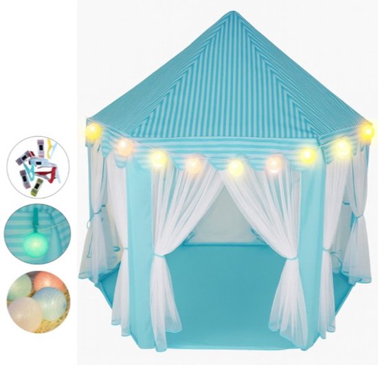 Goodz4All Prinses Tent Kasteeltent Speeltent Kindertent Speelhuisje met Verlichting Blauw van Goodz4All