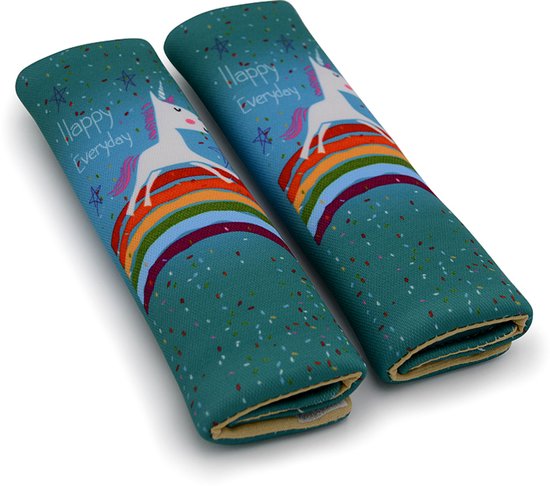 Gordelbeschermer Kind - Regenboog & Eenhoorn - 2 stuks - Kasey Products van Merkloos