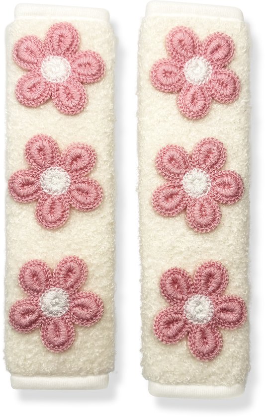 Gordelbeschermer Madeliefjes Wit & Roze - Set van 2 Gordelhoezen - Gordelkussen - Kasey Products van Merkloos