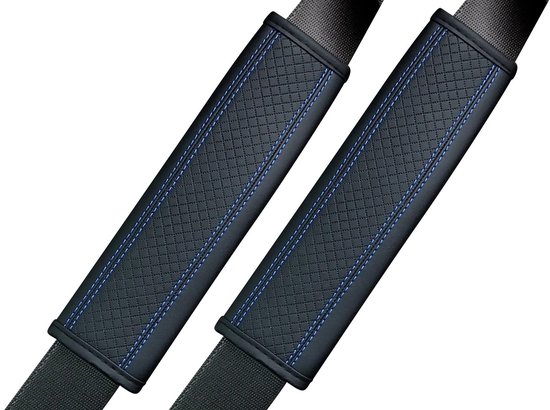 Gordelbeschermer - Set van 2 Gordelhoezen - Geruit Blauw Stiksel - Gordelkussen - Kasey Products van Merkloos