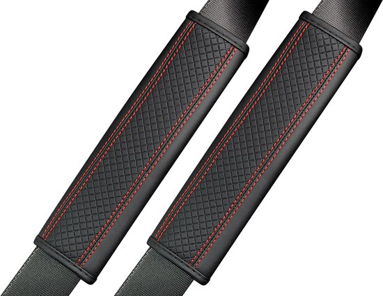 Gordelbeschermer - Set van 2 Gordelhoezen - Geruit Rood Stiksel - Gordelkussen - Kasey Products van Merkloos