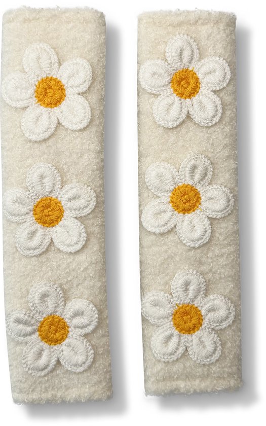 Gordelbeschermer - Set van 2 Gordelhoezen - Madeliefjes Wit - Gordelkussen - Kasey Products van Merkloos