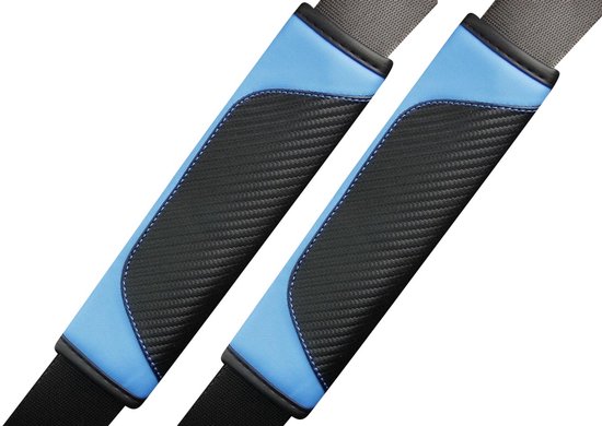 Gordelbeschermer - Set van 2 Gordelhoezen - Zwart Blauw Carbon Look - Kasey Products van Merkloos