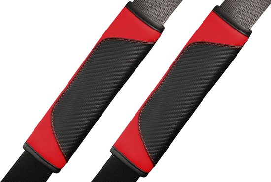 Gordelbeschermer - Set van 2 Gordelhoezen - Zwart Rood Carbon Look - Kasey Products van Merkloos