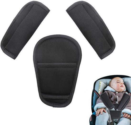 Gordelbeschermers Universeel - Katoen - Gordelhoezen - schouderhoezen - Gordelkussen - Auto gordel Beschermer - Gordelbeschermer - Universele Autogordel Cover - 3-delige set (2 schoudervullingen, 1 kruispunt) - Zwart van Merkloos