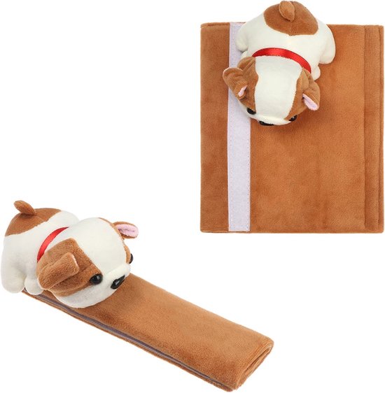 Gordelhoes hond - Gordelkussen - Gordelbescherming - Autogordel - Veilig onderweg - Met klittenband - Kind - Jongens - Meisjes - Polyester - bruin - wit van De Hubo.
