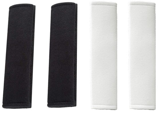 Gordelhoezen - 4 Stuks - 24x6 cm - Autogordelbeschermer - Gordelkussen - Gordel Hoes - Auto Gordelhoes - Schouderhoes - volwassenen en kinderen - Auto Gordel Beschermer - Geschikt voor alle Automodellen, Rugzakken, Koffers, Koerierstassen - Zwart+Wit van Merkloos