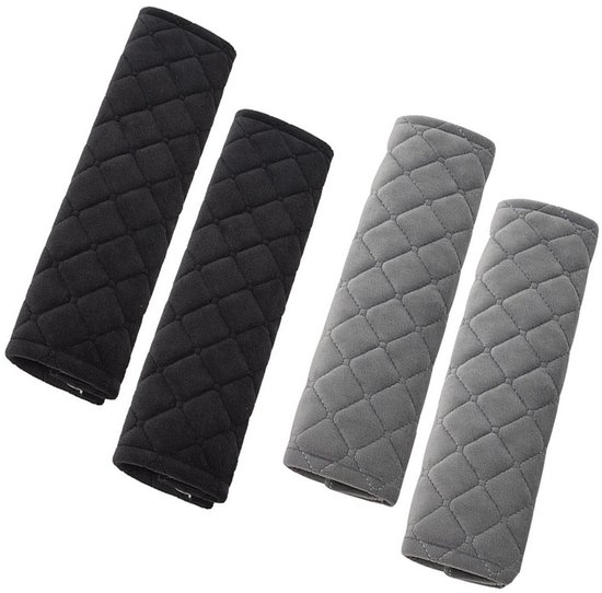 Gordelhoezen - 4 Stuks - Gordelkussen - Gordelbeschermer - Gordel Hoes - Schouderhoezen - Auto Gordelhoes - Schouderhoes - Auto Gordel Beschermer - Universele - Zwart+Grijs - 27cm van Merkloos