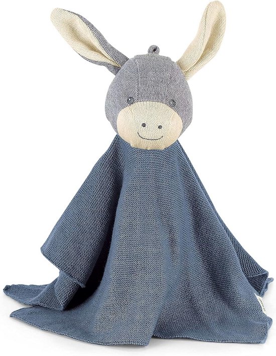 GOTS gebreid knuffeldoek met ezel motief van biologisch katoen