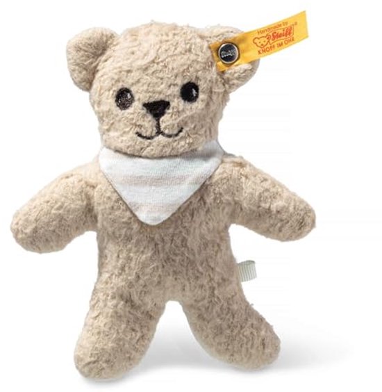 GOTS Knister-teddybeer met rammelaar 12 cm, beige van ECO Plüsch.