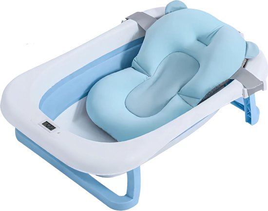 GoudenGracht Baby Bad - Babybad - Babybad met standaard - Opvouwbaar - Digitale Thermometer - Blauw van Merkloos