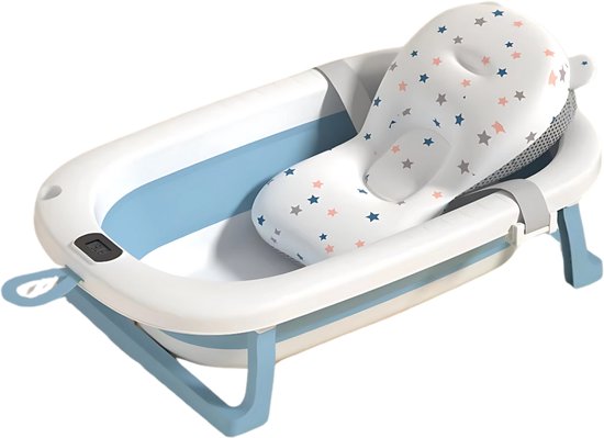 GoudenGracht Baby Bad - Handdouche Opening - Babybad - Babybad met standaard - Opvouwbaar - Digitale Thermometer - Blauw van Merkloos