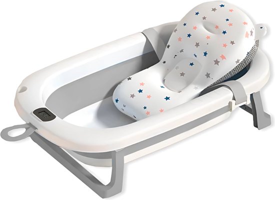 GoudenGracht Baby Bad - Handdouche Opening - Babybad - Babybad met standaard - Opvouwbaar - Digitale Thermometer - Grijs van GoudenGracht