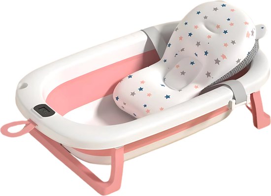 GoudenGracht Baby Bad - Handdouche Opening - Babybad - Babybad met standaard - Opvouwbaar - Digitale Thermometer - Roze van Merkloos