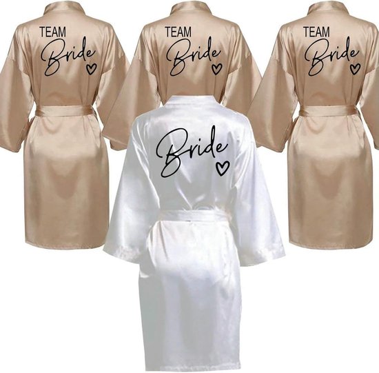 Gown Wedding Party Team Bride Robe With Black Letters Kimono Satin Pajamas Bridesmaid Bathrobe-bride -l