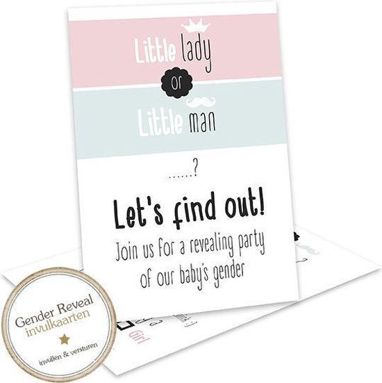 GR002 (8stuks)Baby Gender Reveal uitnodiging - Gender reveal party - Genderreveal - Geslacht baby reveal -Babyshower - Invulkaarten - Een Jongen of een Meisje? - Gender reveal versiering - Kaarten met enveloppen - uitnodigingskaarten met enveloppen van Picki Nicki