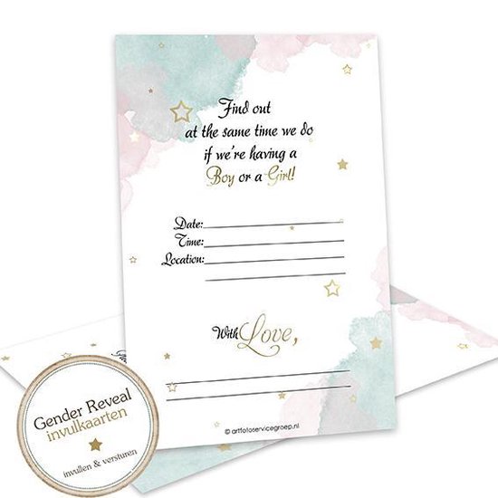 GR305 (8 stuks)Gender Reveal uitnodiging - Babyshower - Jongen of Meisje? - uitnodigingen - uitnodigingen met enveloppen - uitnodigingskaarten - Gender reveal - uitnodiging feest - Babyshower - Kaart met envelop - kaarten met enveloppen van NOR1701